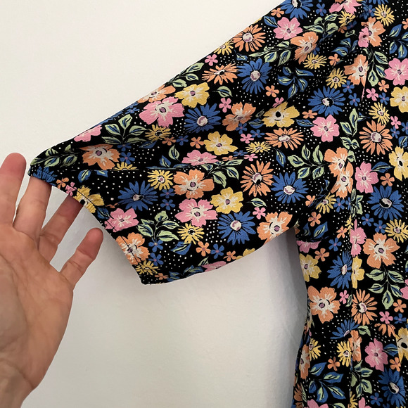 ASOS DESIGN Maternity short sleeve smock mini dress black floral & dot print US8 - Picture 3 of 6